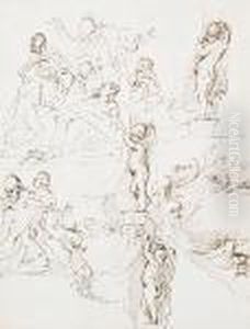 A Sheet Of Various Figure Studies, Including A Blessing And Putti Holding Cartouches by Donato Creti