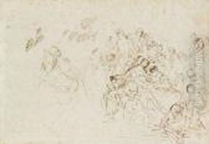 Assemblee De Personnages Autour D'une Table, Avec Un Homme Assis