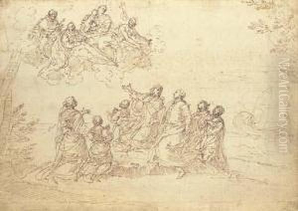 A Patrician Family Kneeling On A
Seashore Experiencing A Vision Ofthe Madonna And Child And Saint
Dominic, Saint John The Baptist Andanother Saint, A Ship Seen Beyond - view 1