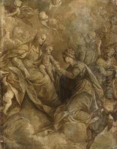 The Mystic Marriage Of Saint 
Catherine Of Alexandria, With Angelsand Cherubim, En Grisaille