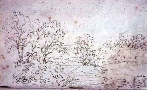 Landscape a stream running between trees by John Constable