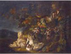 Still Life With Doves, Partridges And Grapes In A Landscape Still Life With Doves, Partridges And Grapes In A Landscape