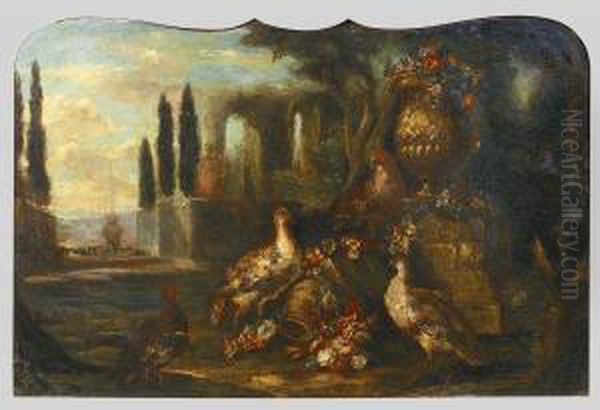 Paysage Imaginaire Au Vase Medicis Et Poules Faisanes - view 1