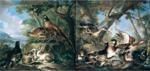 A Wooded Landscape With Ducks
And A Curlew In A Pond; A Wooded Landscape With Pheasants And Rabbits by Angelo Maria Crivelli, Il Crivellone