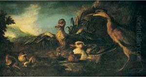 Heron Et Canards Dans Un Paysage Lacustre by Angelo Maria Crivelli, Il Crivellone