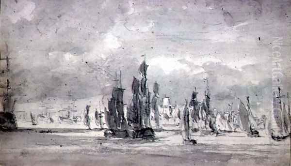 Shipping under a Cloudy Sky in the Thames - view 1