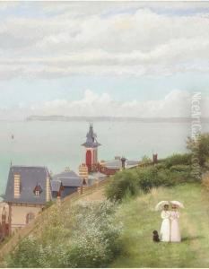 A Stroll By The Coast, Trouville-sur-mere by Georges Croegaert
