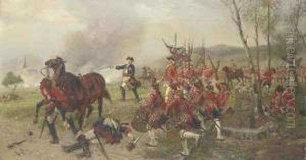 George Ii At The Battle Of
Dettingen. 'george Dismounted, Drew Hissword And Put Himself At The Head
Of The Troops Exclaiming: "now,boys, Now For The Honour Of England:
Fire And Behave Bravely, Andthe French Will Soon Run."' - view 1