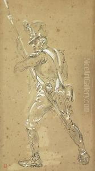 Study Of An Infantry Soldier In Uniform With Raised Rifle - view 1