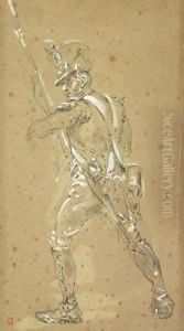 Study Of An Infantry Soldier In Uniform With Raised Rifle
