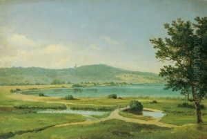 Oberbayerische Landschaft Am Ammersee Mit Hochgelegener Kirche. by Georg Heinrich Croll Crola