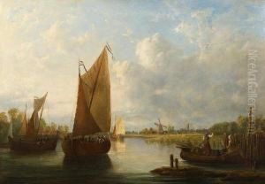 Dutch River Landscape, Oil On Canvas by John Berney Crome