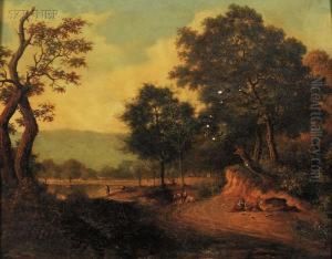 Figures On A Road By The River by John Berney Crome