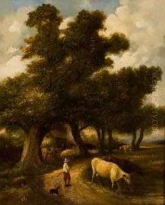 Bauern Und Kuhe Auf Einem Feldweg by John Berney Crome