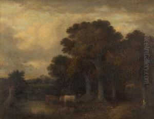 Cattle Watering Beside A Wood by John Berney Crome