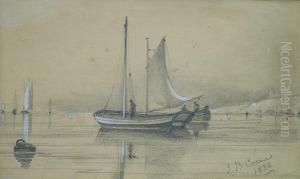 Sketch Of Fishing Boats On Still
Water With A Coast In The Distance, Signed And Dated 1838 by John Berney Crome