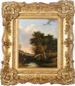 Figures In A Woodland Landscape With Windmill Beyond by John Berney Crome