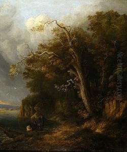 Three Figures By A Boat At The Water's Edge by John Berney Crome