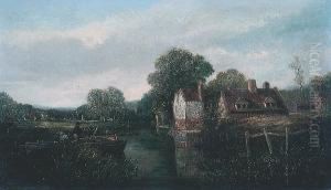 View Of Cottages At Thorpe On The River Yare Near Norwich by John Berney Crome