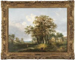 Landscape With A Young Boy Fishing, A Windmill Beyond by William Henry Crome