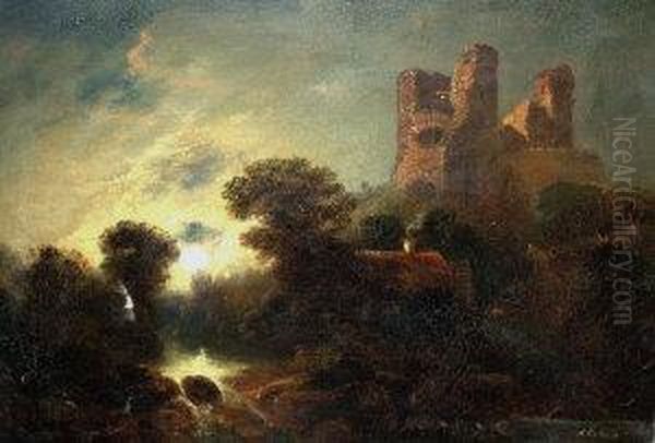 Moonlit River Scene With A Castle - view 1