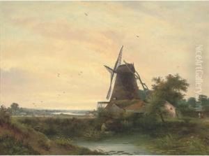The Estuary; And The Windmill by William Henry Crome