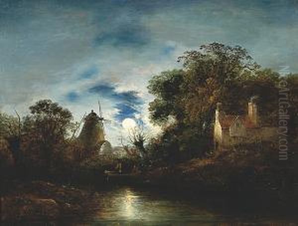 An Angler Before A Windmill By Moonlight - view 1