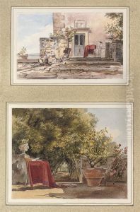 Terrace At The Villa Muti At Frascati; And Boschetto Of The Villa Muti, Frascati by Thomas Hartley Cromek