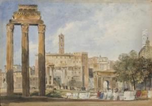 Vue Du Forum A Rome Avec Le Temple De Vespasien Au Premier Plan