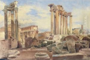 The Arch Of Septimius Severus And The Temple Of Vespasian, Rome, Italy