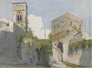A Gateway To An Italian Town, A Church Beyond by Thomas Hartley Cromek
