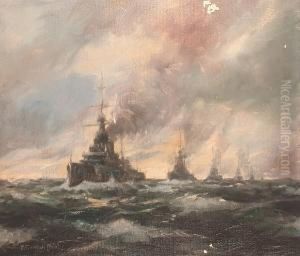 Battleships In Line Ahead by Frederick Gordon Crosby
