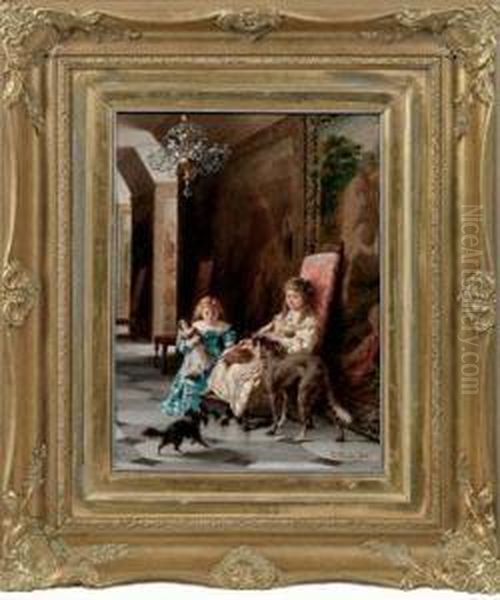 Spielende Madchen Mit Hunden - view 1