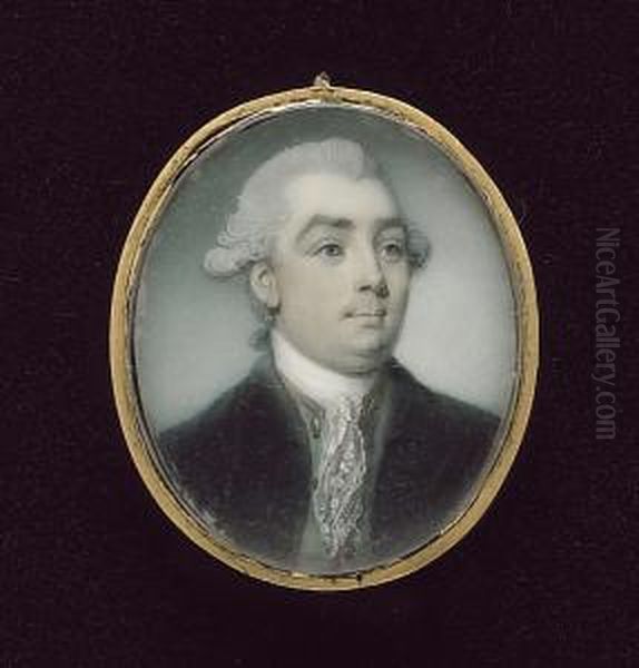 A Gentleman, Called "la
Perouse", Wearing Black Coat, Gold-trimmed Green Waistcoat And White
Lace Cravat, His Hair Powdered And Worn - view 1