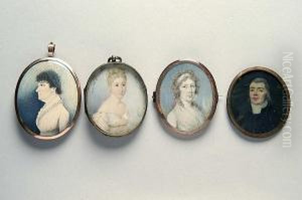 A Miniature Portrait Of A Lady In White Dress With White Ribbon In Her Long Hair by Richard Crosse