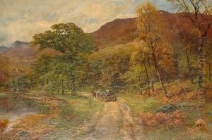Landscape With Horse And Cart On Country Track by James Henry Crossland