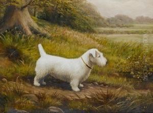 A White Sealyham In A Landscape by Henry Crowther
