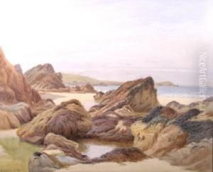 A View Of Crigga Rocks, Newquay by William Edwards Croxford