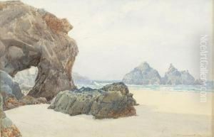 Rock Arch On A North Cornish Beach by William Edwards Croxford