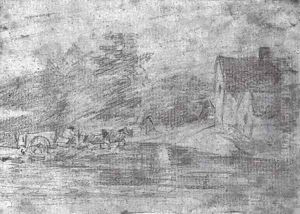 Willy Lots' Cottage, near Flatford Mill, with a horse drawn cart by John Constable