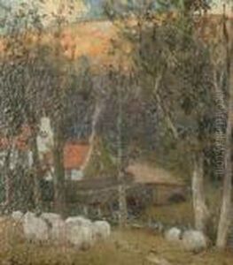 Sheep By A Bridge by George Cruickshank