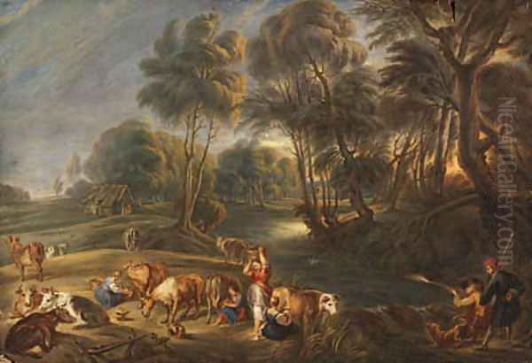 Landscape with milkmaids and huntsmen - view 1