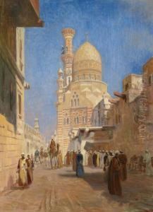 Street Scene In Cairo by Karoly Cserna