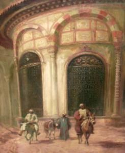 Hungarian -- Three Arabs With Mules Before A Temple