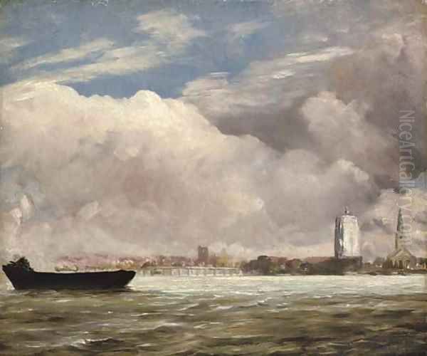 View on the Thames near Battersea Bridge, with Chelsea beyond, London - view 1