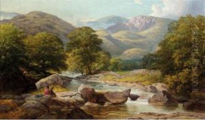 Sketching Beside A Mountain Stream In Westmorland by William Harold Cubley