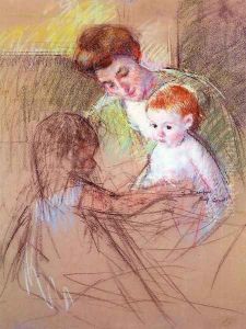Mother And Daughter Looking At The Baby by Mary Cassatt