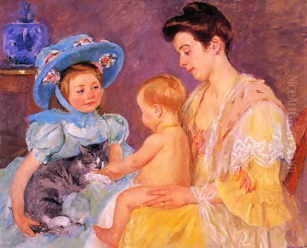 Children Playing With A Cat - view 1