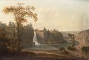 A Yorkshire River Landscape With A Waterfall