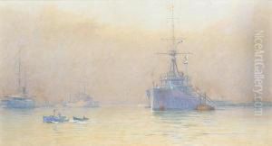 In The Harbour At Portsmouth, With A Vice-admiral's Flagship Preparing To Sail